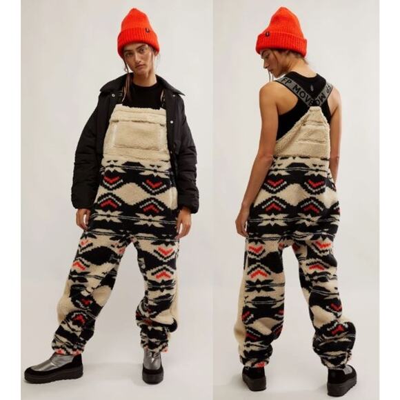 NWT FP Movement Printed Hit The Slopes Salopette Black Fairisle Combo Size Small - Picture 4 of 13